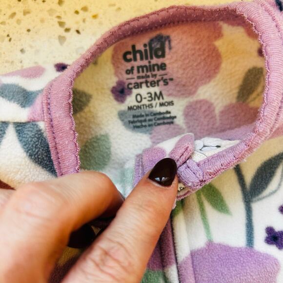 0-3 Month Fleece Footed Pajama Purple Floral Print - Picture 3 of 3